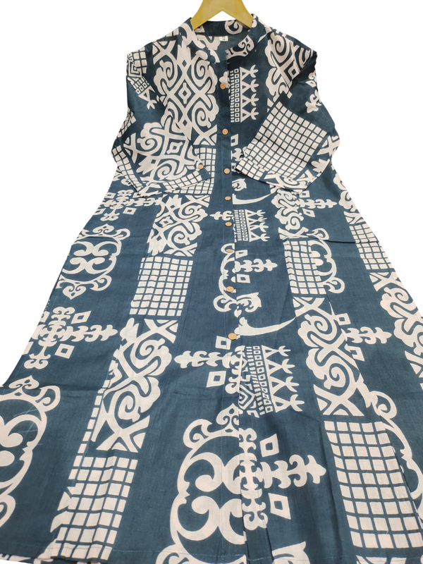 Dark Grey Cotton A-Line Printed Co-ord Set