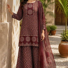 Beautiful Printed Maroon Cotton Gopi Dress Set