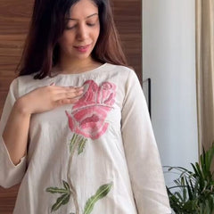 Embroideried Katha Work Off-White Cotton Suit Set