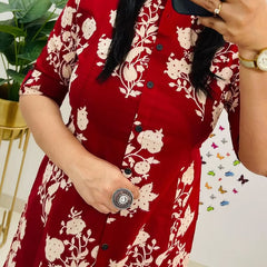 Red Printed Cotton A-Line Co-ord Set