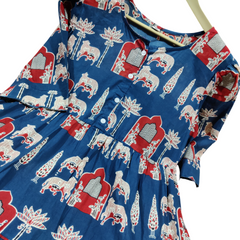 Printed Blue Cotton Middi Gown