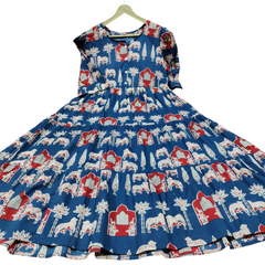 Printed Blue Cotton Middi Gown
