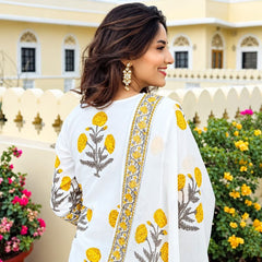 Beautiful Printed White Cotton Gopi Dress Set