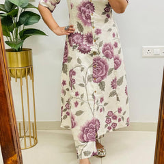 A-Line Floral Print Lavender Cotton Co_erd Set