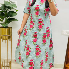 A-Line Printed Green Cotton Co_erd Set