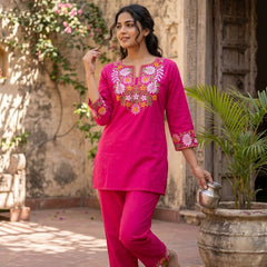 Embroidery Work Pink Color Cotton Co_erd Set