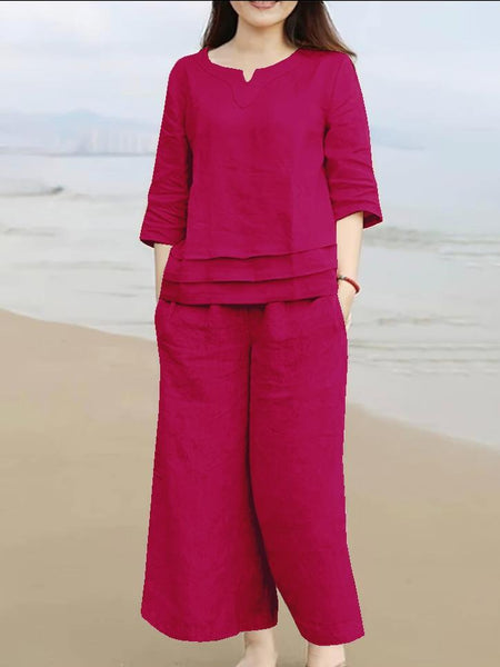 Cotton Slub Pink Color Co_erd Set