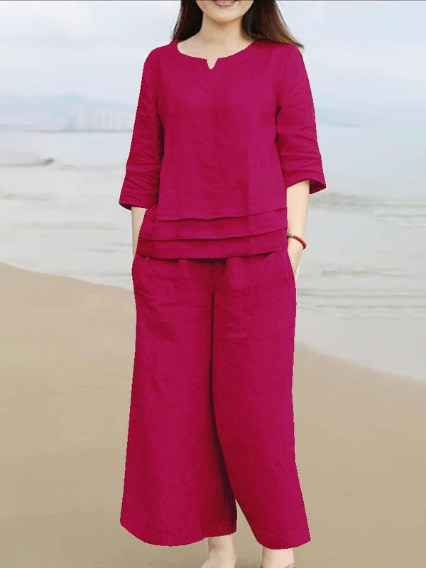 Cotton Slub Pink Color Co_erd Set