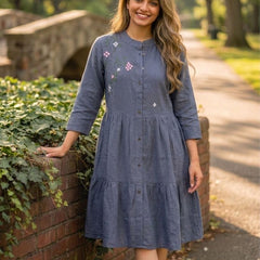 Embroidery Work South Cotton Blue Color Middy