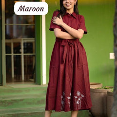 Embroidery Work South Cotton Maroon Color Middy