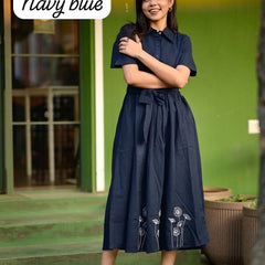 Embroidery Work South Cotton blue Color Middy