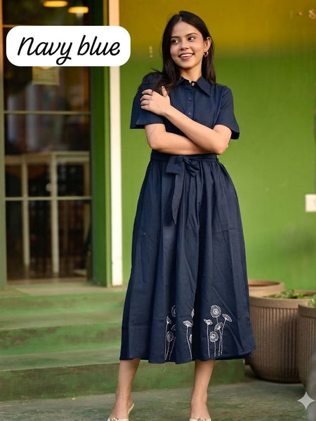 Embroidery Work South Cotton blue Color Middy