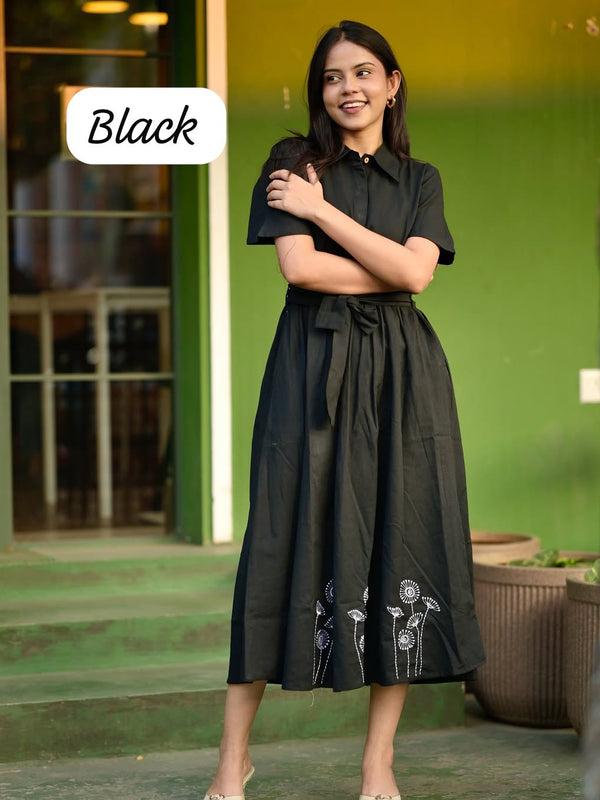 Embroidery Work South Cotton black Color Middy
