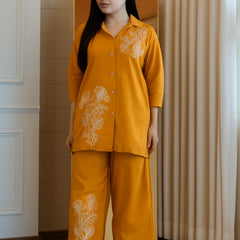 Embroidery Work Cotton Yellow Co_ord Set