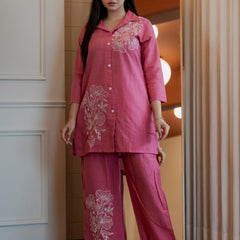 Embroidery Work Cotton Baby Pink Co-ord Set