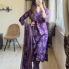 Angrakha Purple Color Printed Suit Set