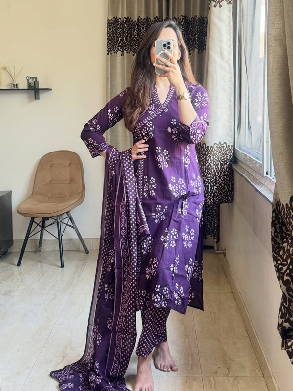 Angrakha Purple Color Printed Suit Set