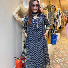 Premium Weave Blue Embroidery Suit Set