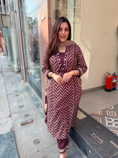 Premium Weave Wine Embroidery Suit Set