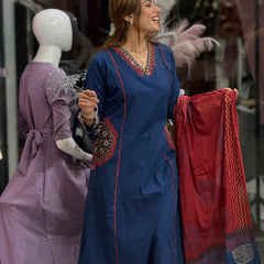 Classic Elegance Blue Pure Cotton Heavy Suit Set