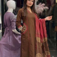 Classic Elegance Brown Pure Cotton Heavy Suit Set