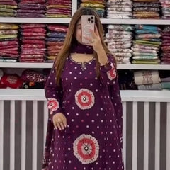 Purple Color Discharge Print Suit Set