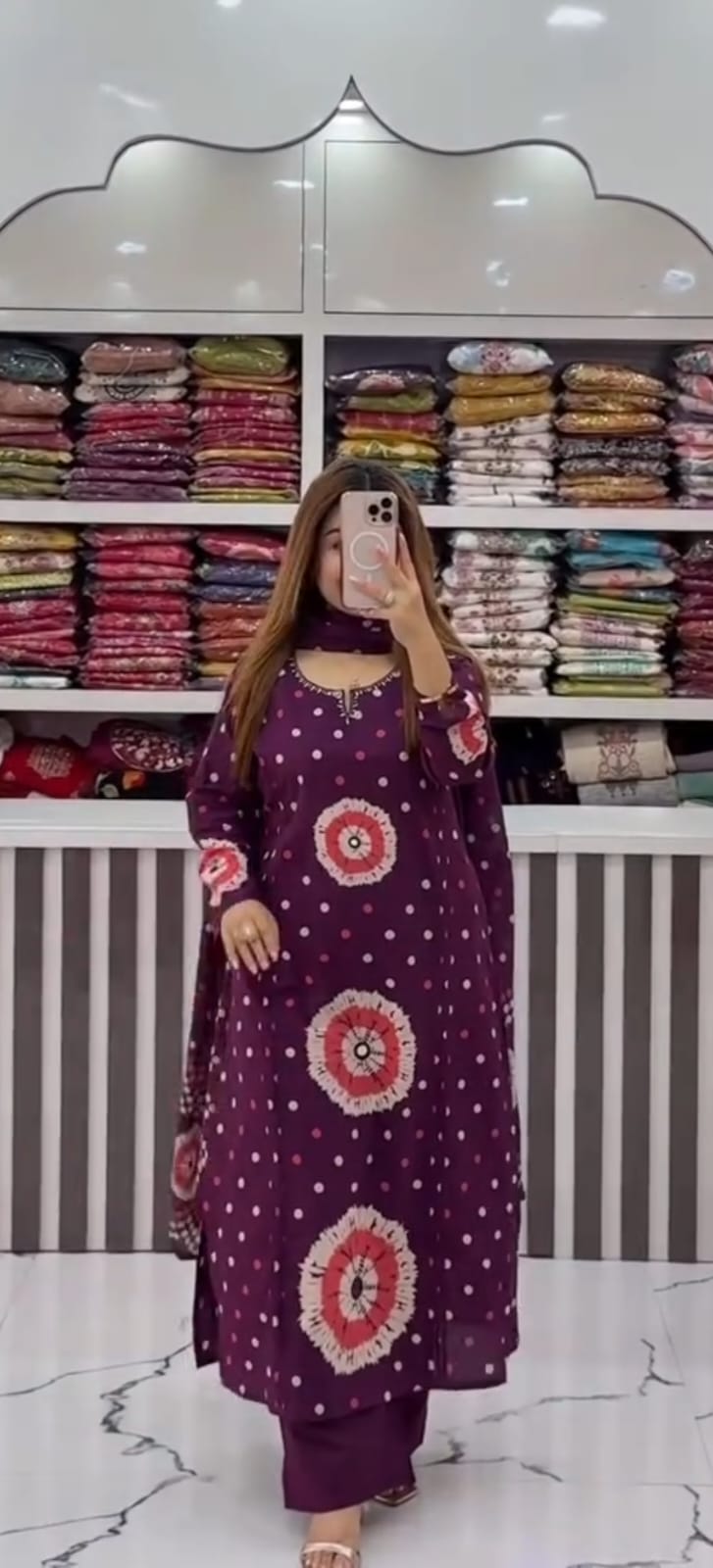 Purple Color Discharge Print Suit Set