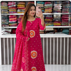 Pink Color Discharge Print Suit Set