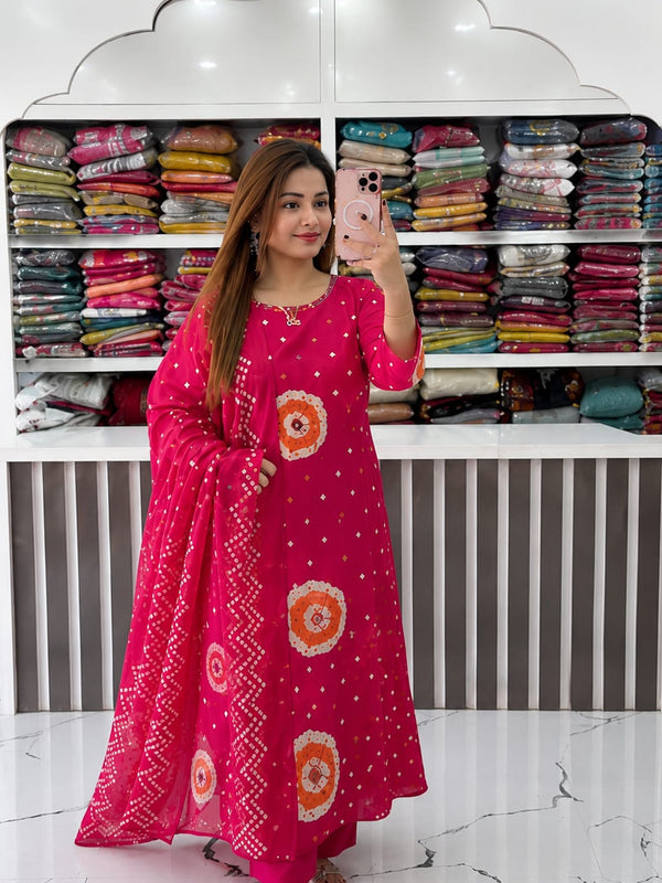 Pink Color Discharge Print Suit Set
