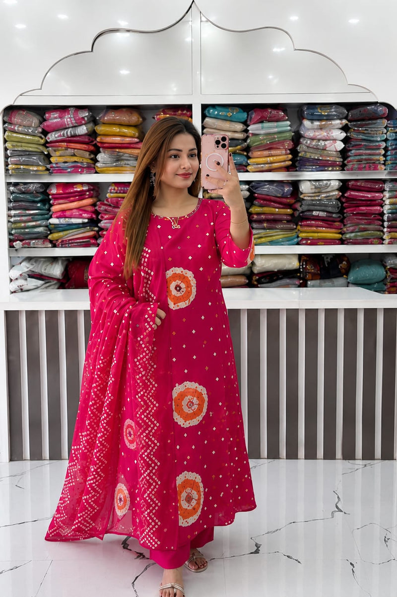 Pink Color Discharge Print Suit Set
