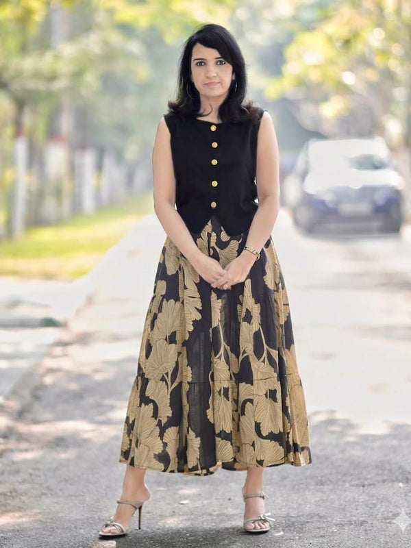 Women's  Printed Cotton Skirt Top Set