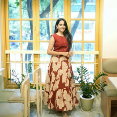 Women's Printed Cotton Skirt Top Set