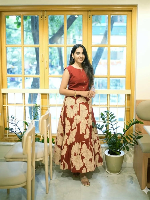Women's Printed Cotton Skirt Top Set