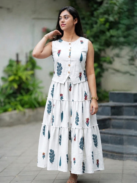 Women's  Cotton Skirt Top Set