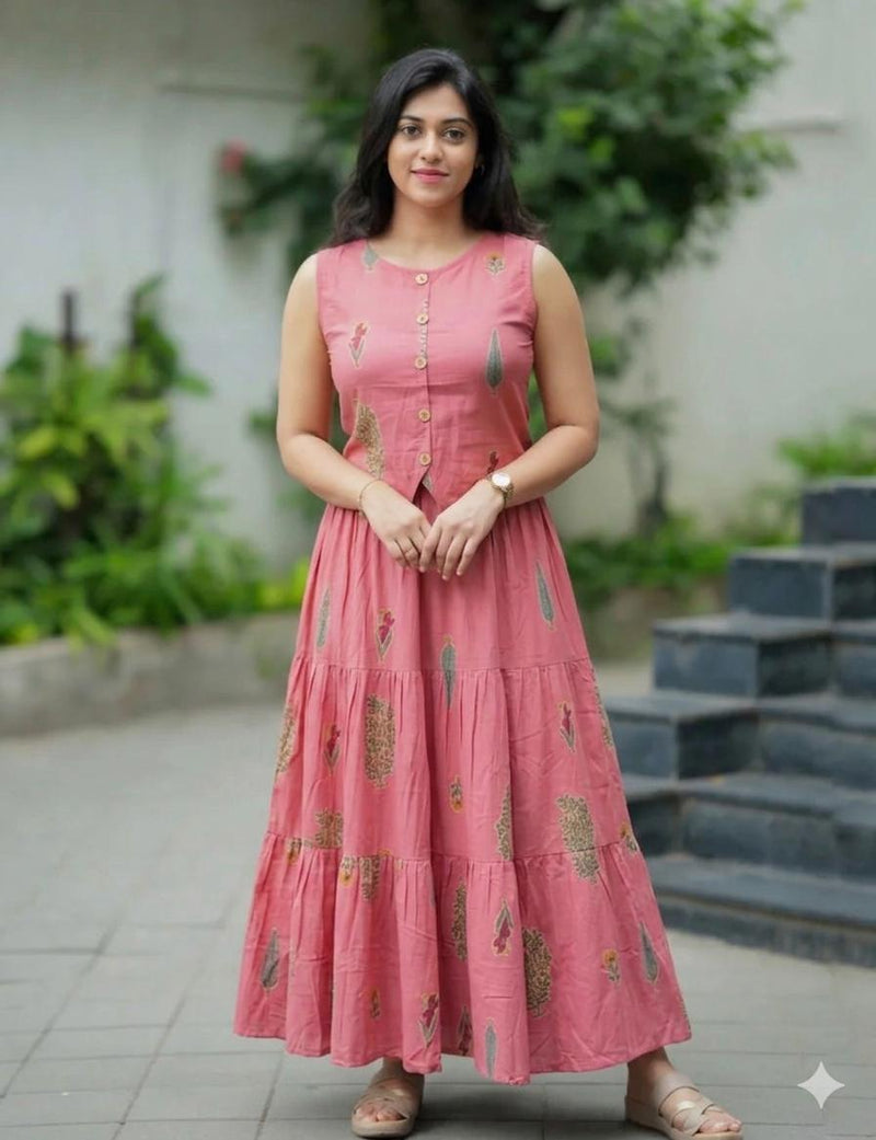 Women's  Printed Cotton Skirt Top Set