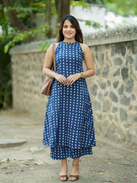 Cotton A-Line Halter Neck Kurti Palazzo Set for Women