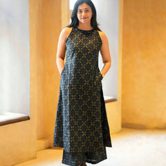 Cotton A-Line Halter Neck Kurti Palazzo Set for Women