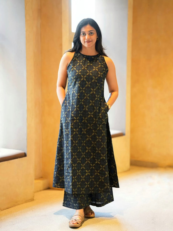 Cotton A-Line Halter Neck Kurti Palazzo Set for Women