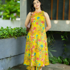 Cotton A-Line Halter Neck Kurti Palazzo Set for Women