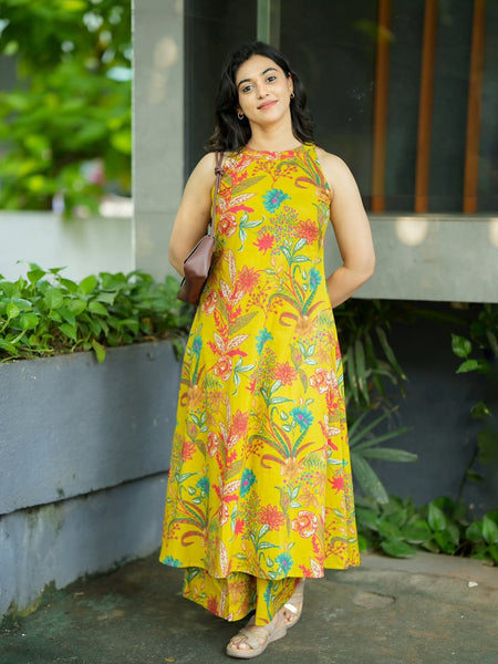 Cotton A-Line Halter Neck Kurti Palazzo Set for Women