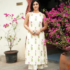 A-Line  Cotton Halter Neck Kurti Palazzo Set