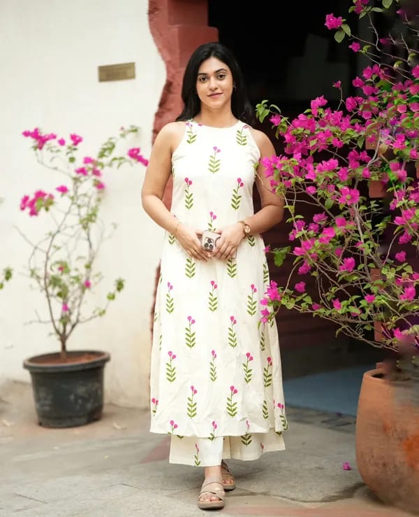 A-Line  Cotton Halter Neck Kurti Palazzo Set