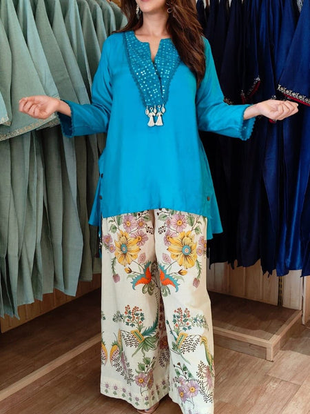 Elegant Cotton Top & Palazzo Co-Ord Set