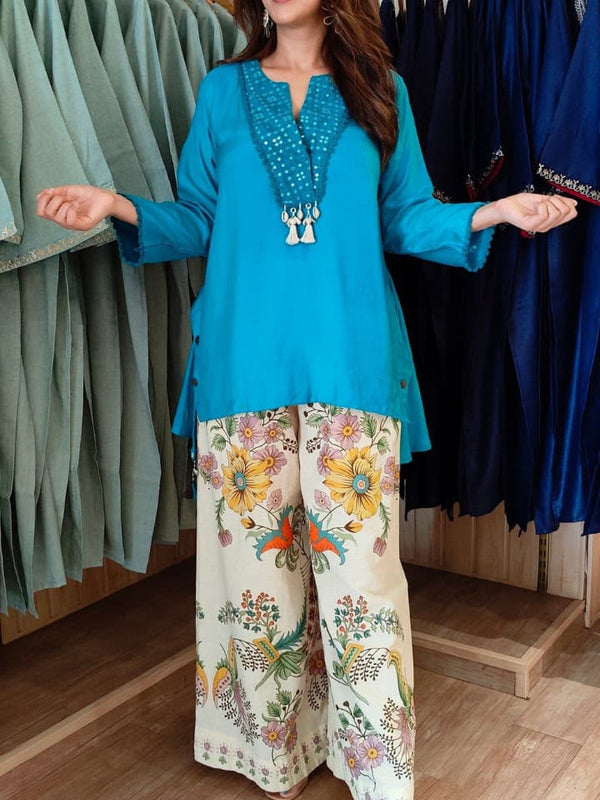 Elegant Cotton Top & Palazzo Co-Ord Set
