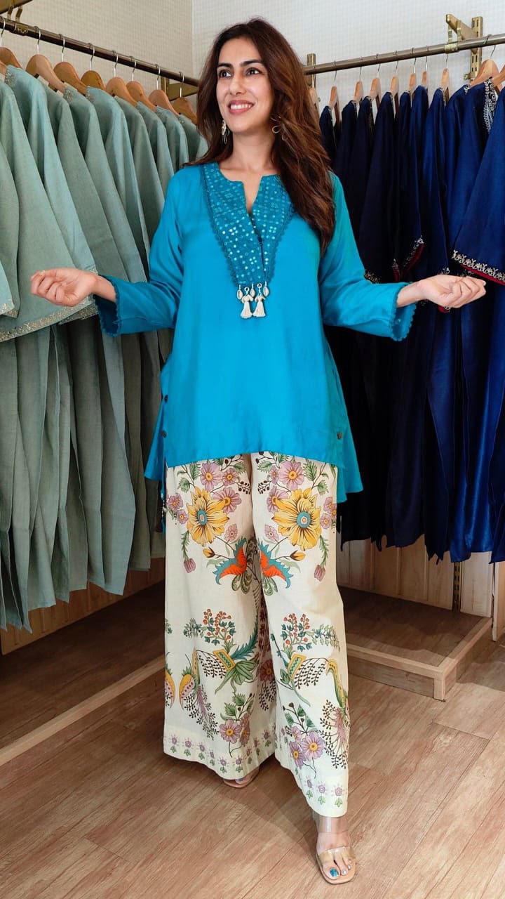 Elegant Cotton Top & Palazzo Co-Ord Set