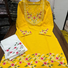 Embroidery Work Red Color Cotton Kurti Plazo Set