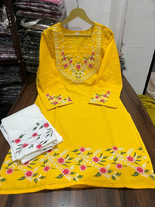Embroidery Work Red Color Cotton Kurti Plazo Set