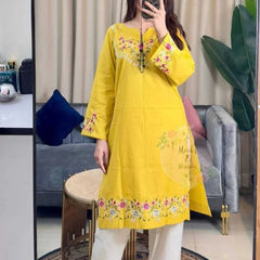 Embroidery Work Red Color Cotton Kurti Plazo Set