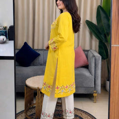Embroidery Work Red Color Cotton Kurti Plazo Set