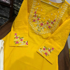 Embroidery Work Red Color Cotton Kurti Plazo Set